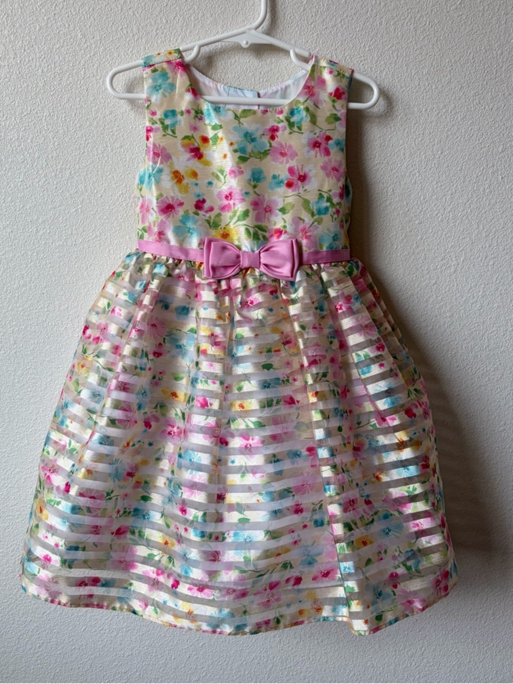 Jona Michelle 3T Girls Watercolor Floral Pink Bow Overlay Party Dress